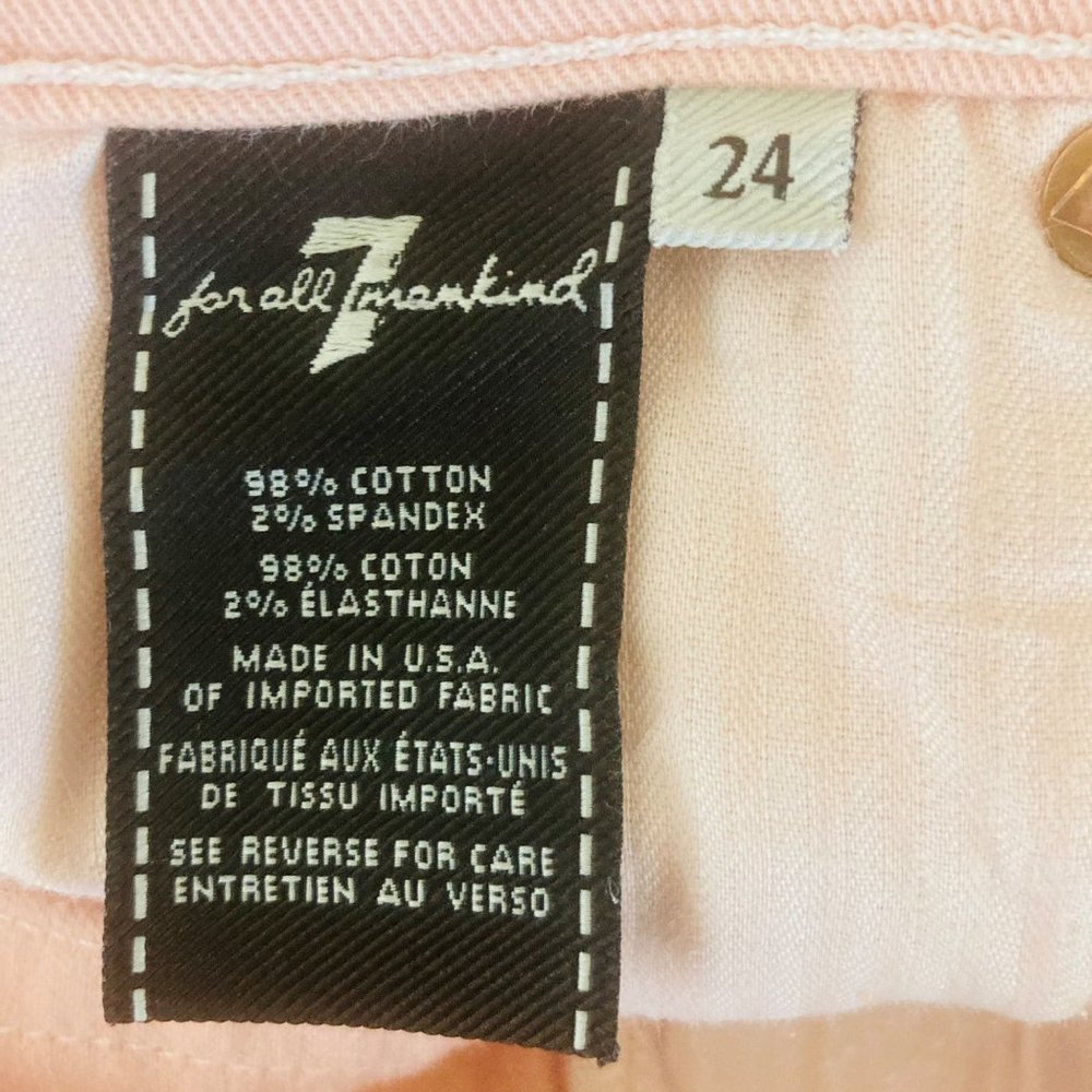 Jeans 7For All Mankind Pink Gold Leopard Print Jeans Low Rise 24 Waist SkinnyLeg - Picture 7 of 8